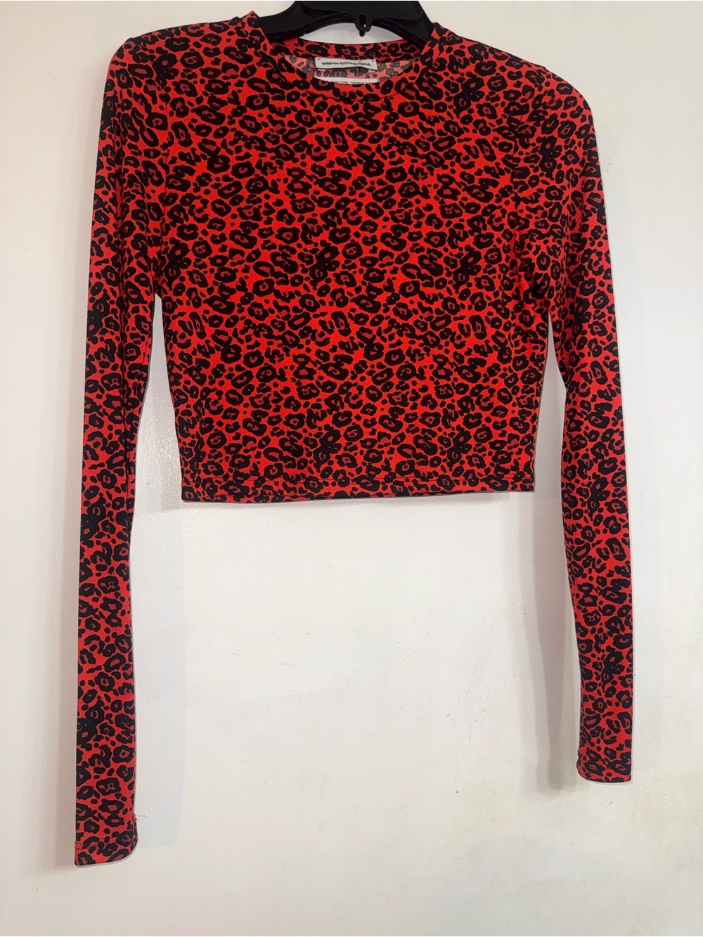 Urban Outfitters Red & Black Leopard-Print Long Sleeve Crop Top